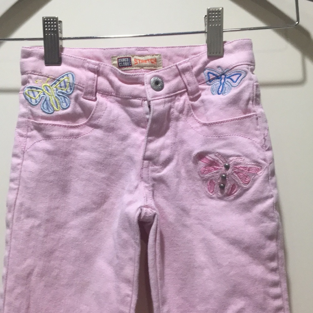 Faded Glory Butterfly embroidered stretch wide leg swiftie Jeans size 4 pink